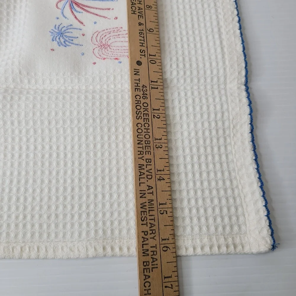 TAG Brand Dish‎ Towel Embroidered Fireworks USA Patriotic Design White NEW RARE